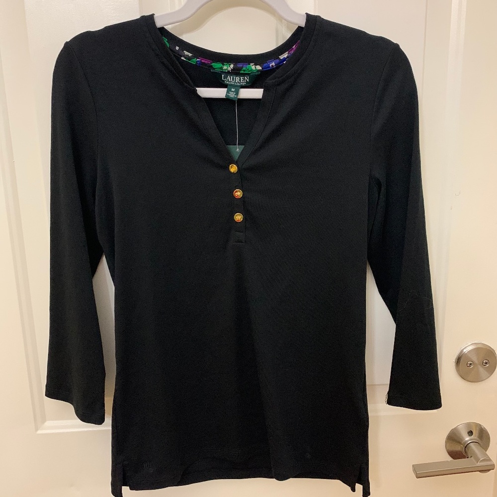 NWT - BLACK CASUAL TOP WITH GOLD BUTTONS